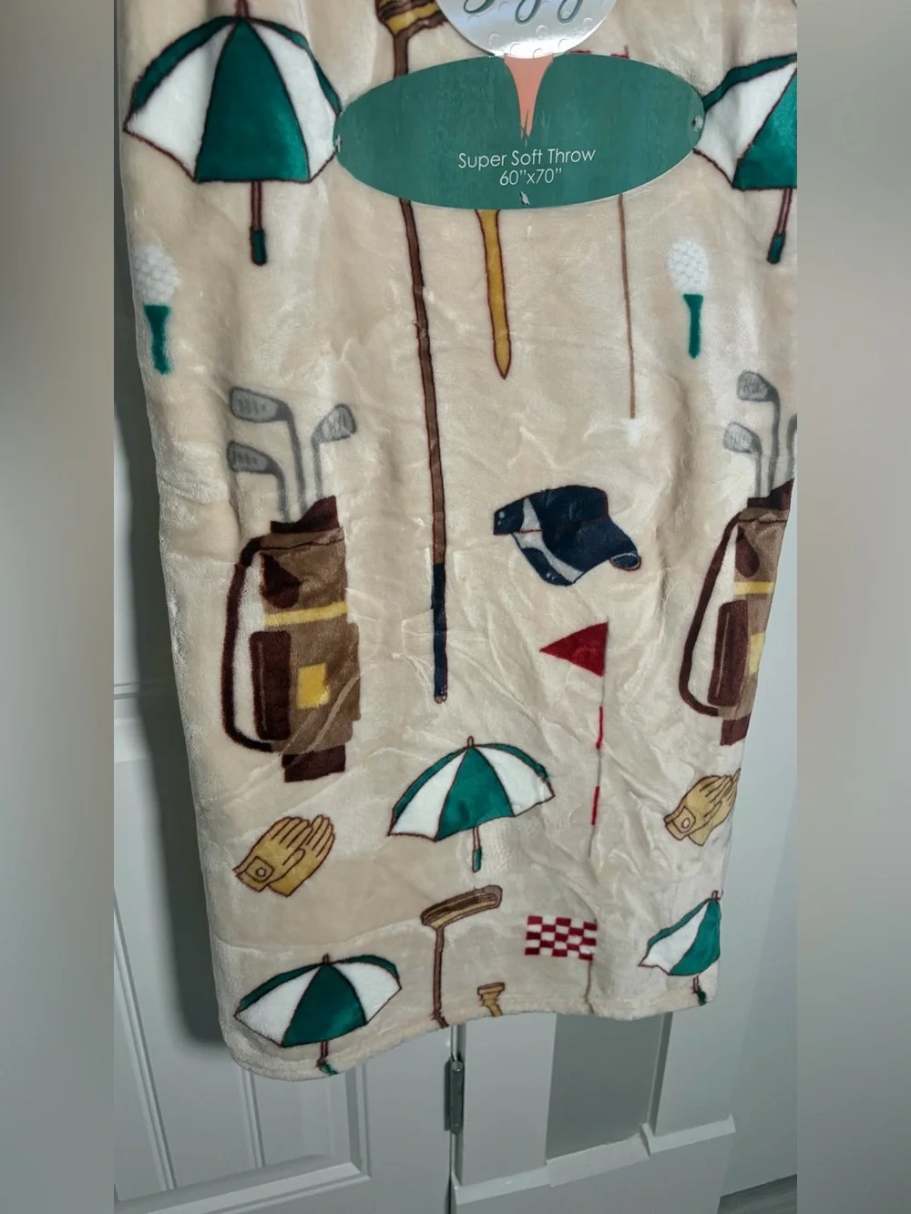 Golf Print Throw Super Soft - Cream & Green